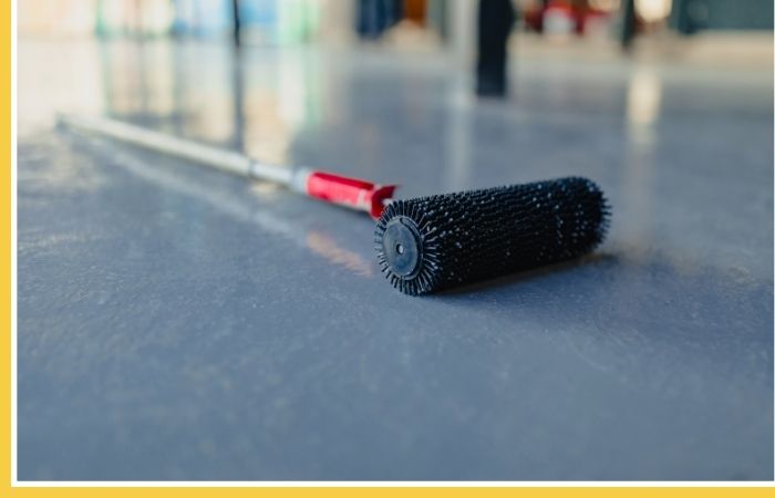 A roller used to apply concrete floor coating