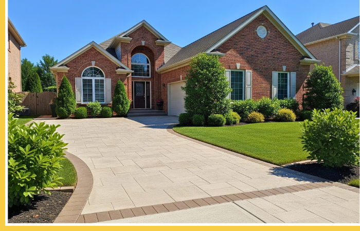 This welcoming view of a home's front entrance emphasizes the driveway and walkway as key elements of its appeal.