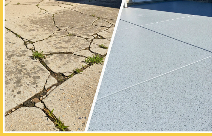 This powerful "before and after" comparison visually communicates the solution to damaged concrete.