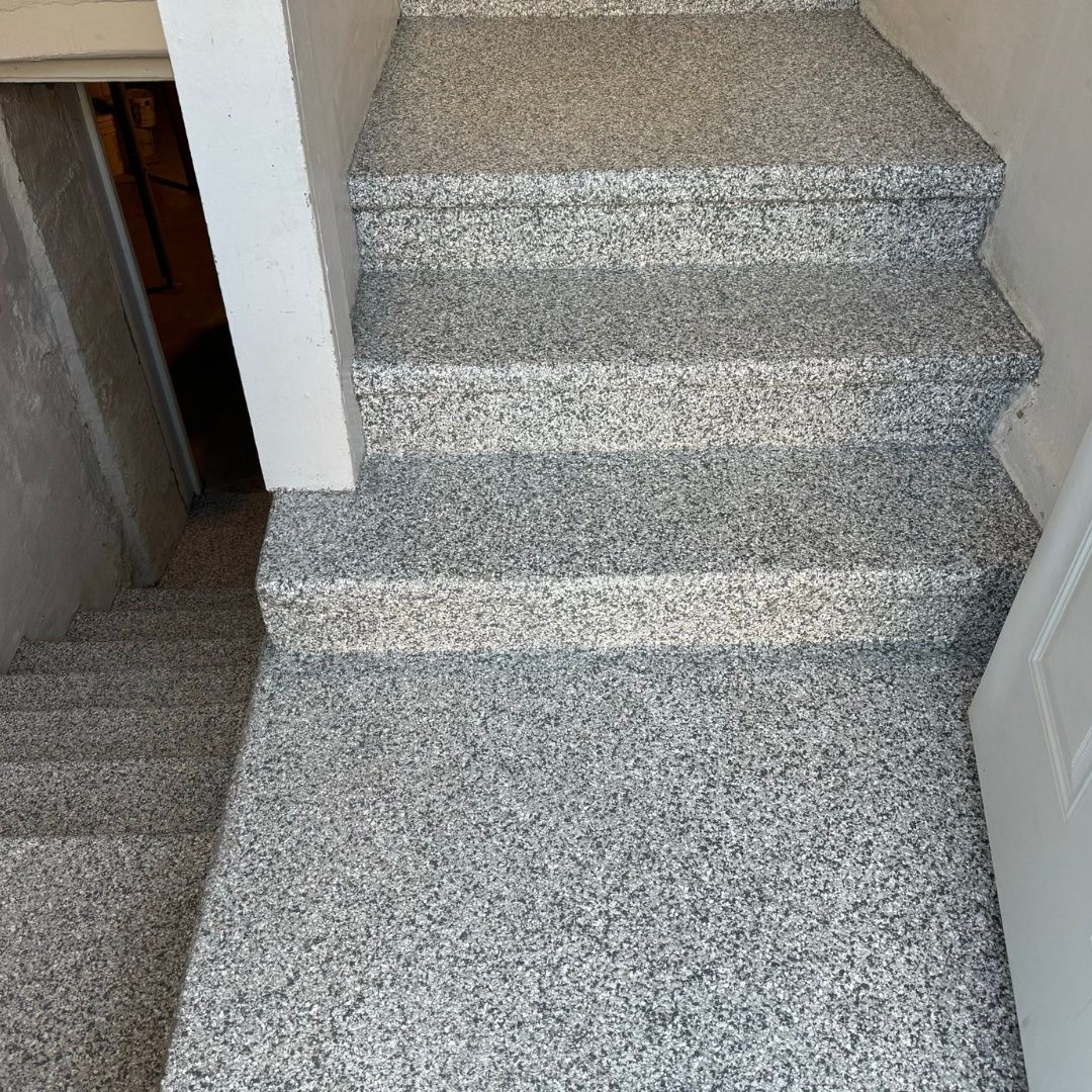 stairs and basement with fresh coating
