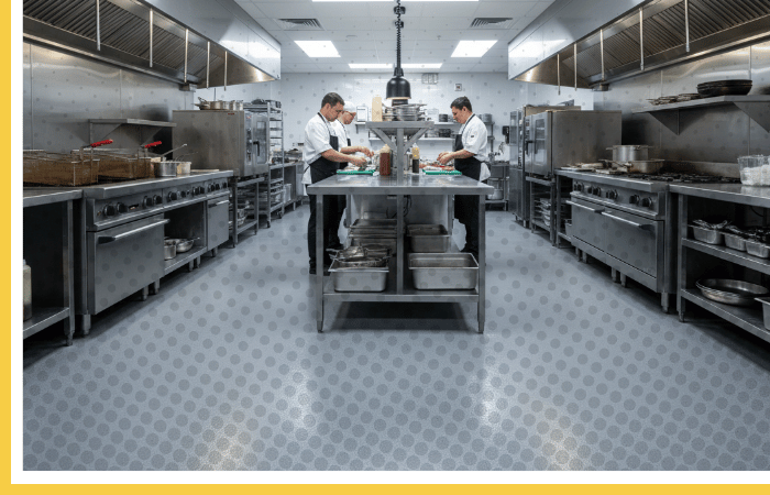 Antimicrobial Polyurea coating in a commercial kitchen | Chemical and thermal shock-resistant restaurant flooring