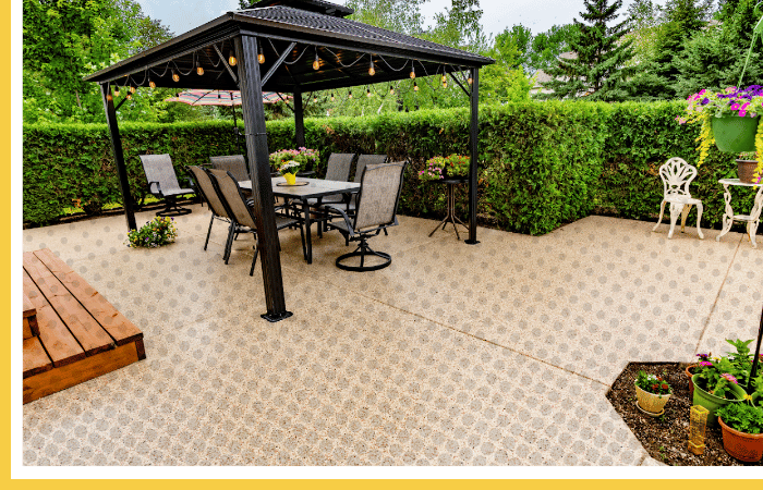 Polyurea patio coating with decorative pattern | Durable outdoor floor for gazebos and dining areas