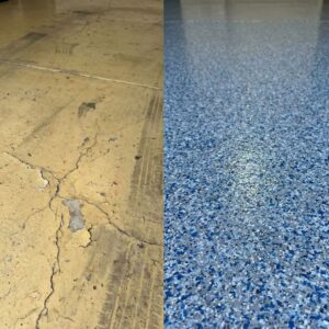 Comparison of cracked epoxy flooring versus durable polyurea concrete coating.