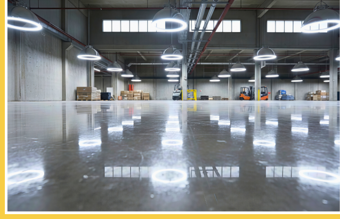New concrete coated floor of an industrial facility.