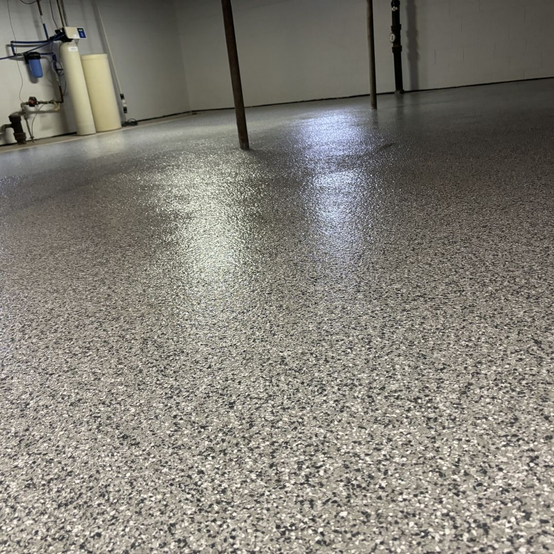 closeup of concrete overlay flooring