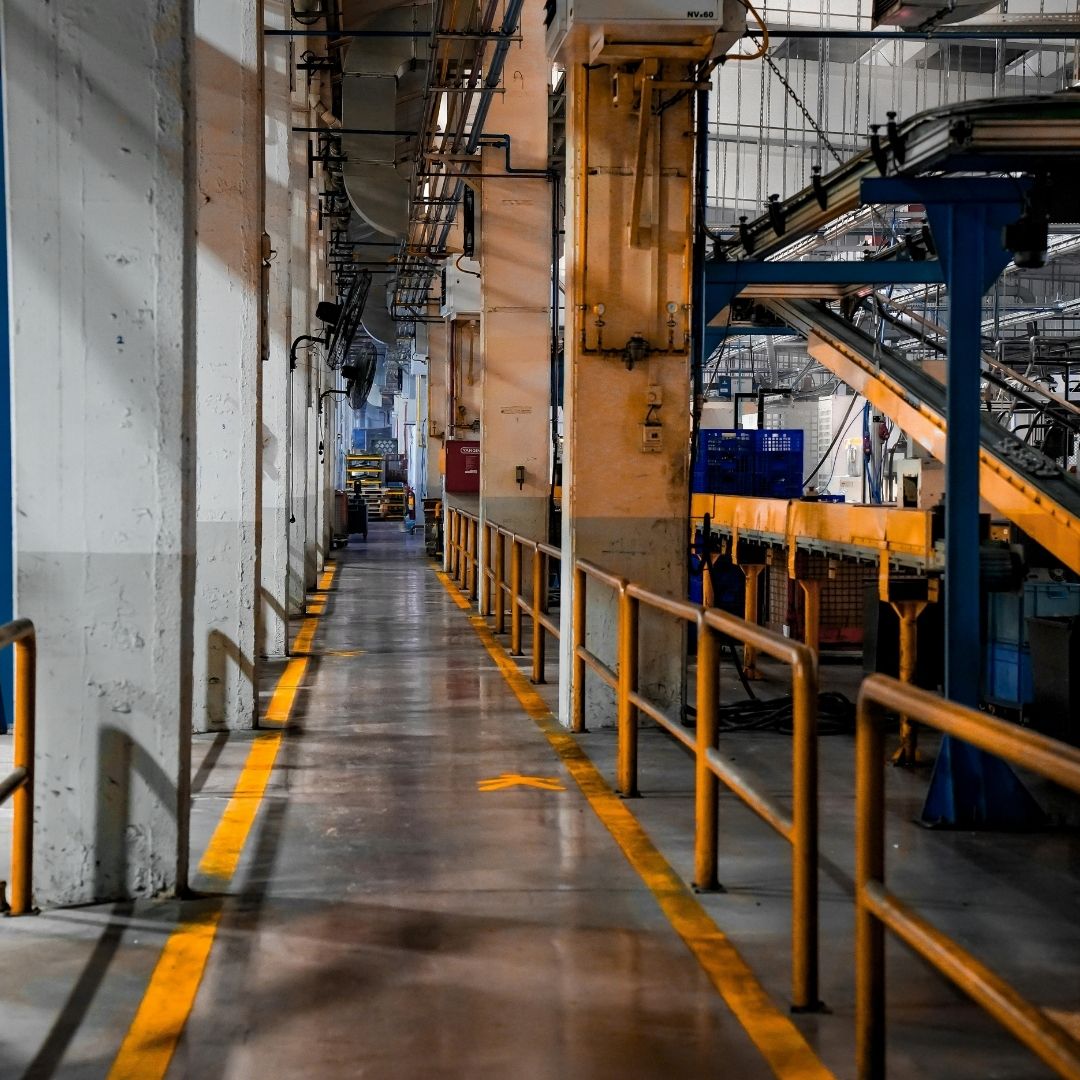 a factory with a coated floor